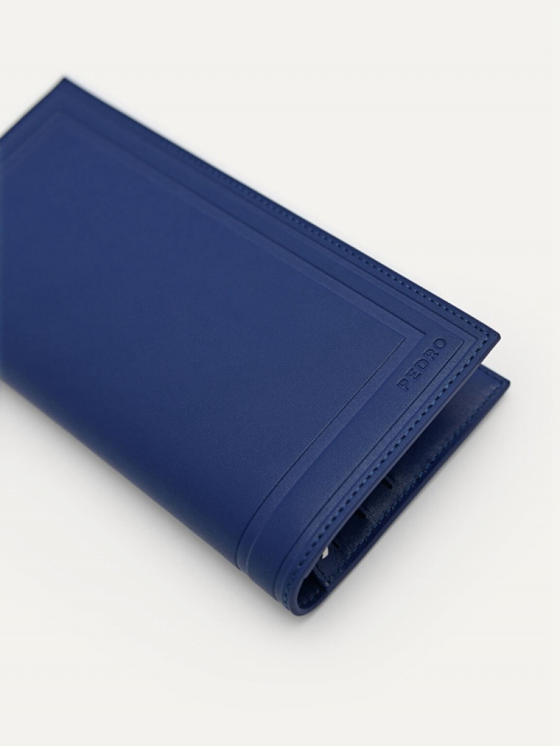 Navy Men's Pedro Leather Long Wallet | INKCET-094