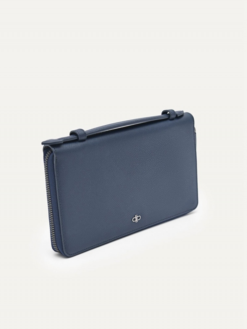 Navy Men's Pedro Leather Organiser Pouches | QAFMEU-102