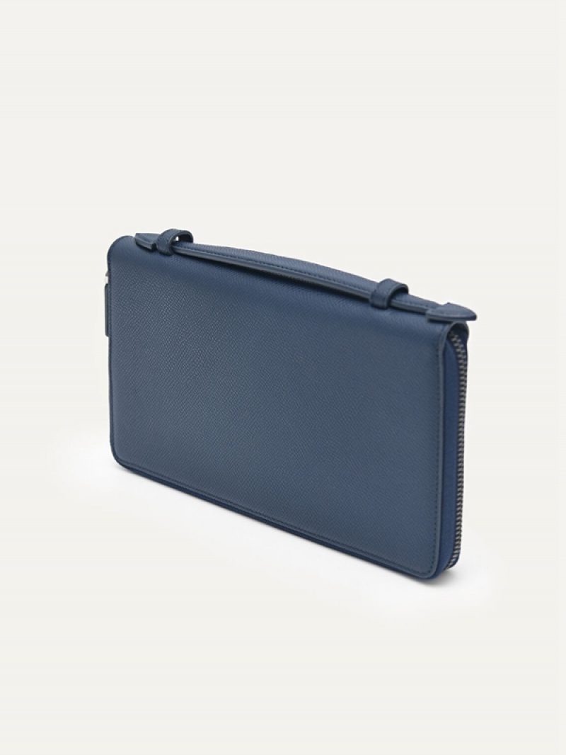 Navy Men's Pedro Leather Organiser Pouches | QAFMEU-102