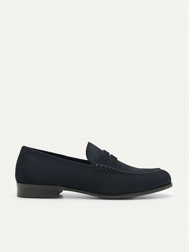 Navy Men\'s Pedro Leather Penny Loafers | IEXKCY-703