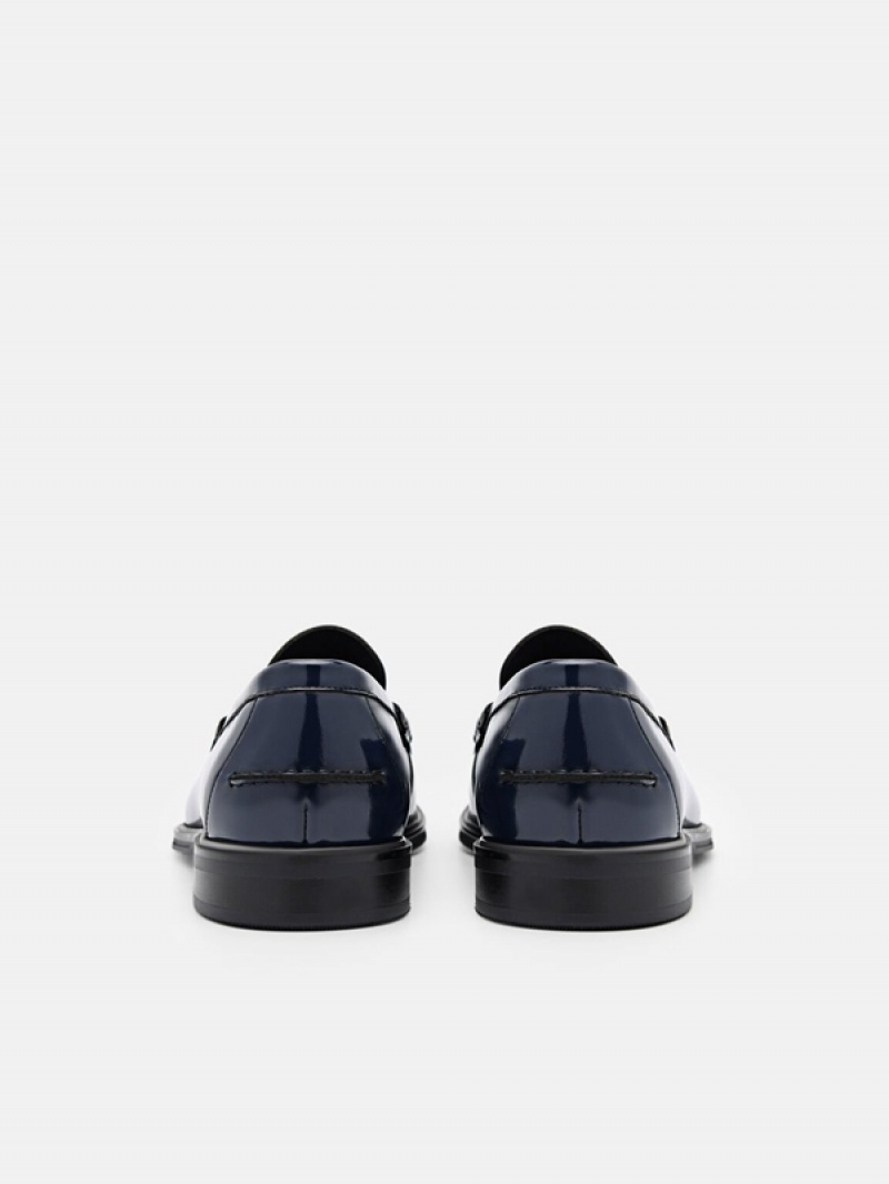 Navy Men's Pedro Leather Penny Loafers | XQZEFM-062