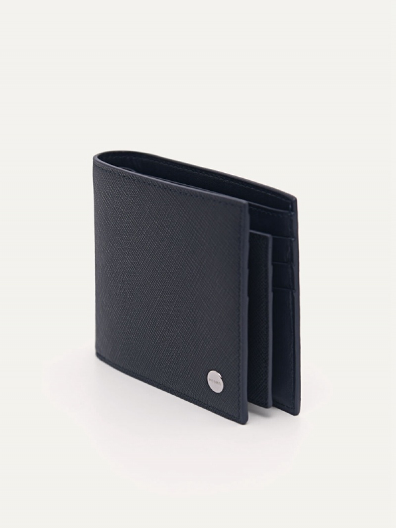 Navy Men's Pedro Leather with Insert Bifold Wallet | VQFHGN-048