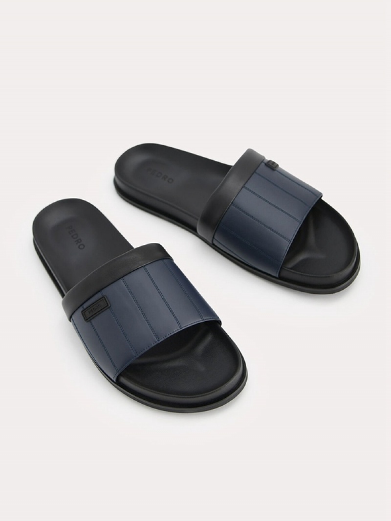 Navy Men's Pedro Padded Slides | LDEZAB-835