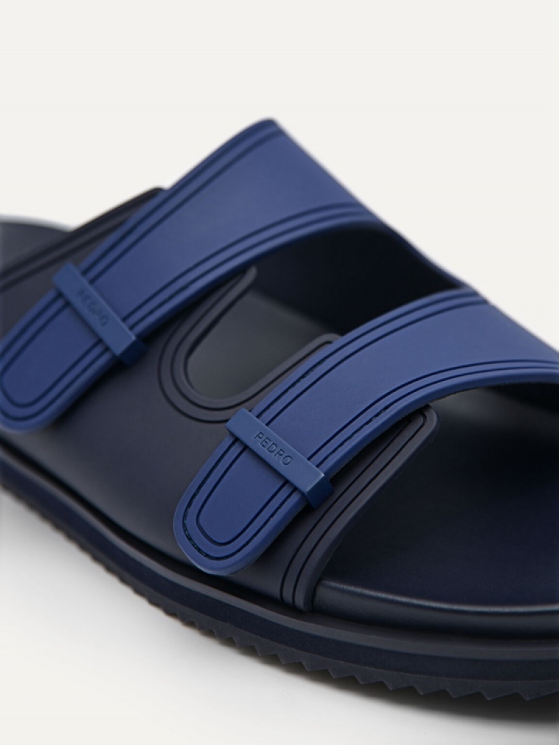 Navy Men's Pedro Rubber Double-strap Walking Sandals | BPCZEK-512