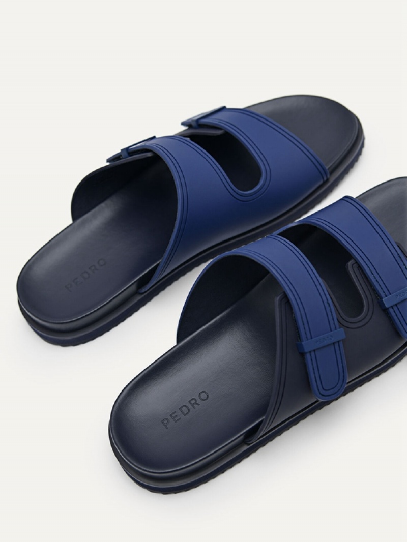 Navy Men's Pedro Rubber Double-strap Walking Sandals | BPCZEK-512