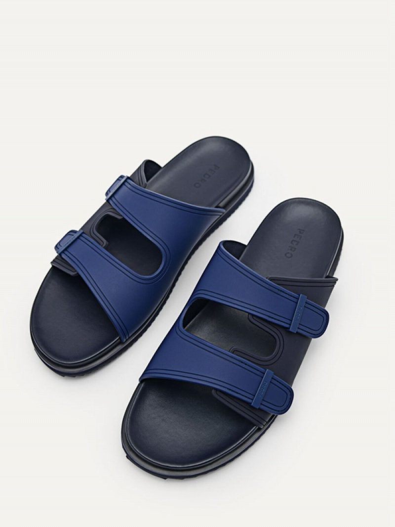 Navy Men's Pedro Rubber Double-strap Walking Sandals | BPCZEK-512