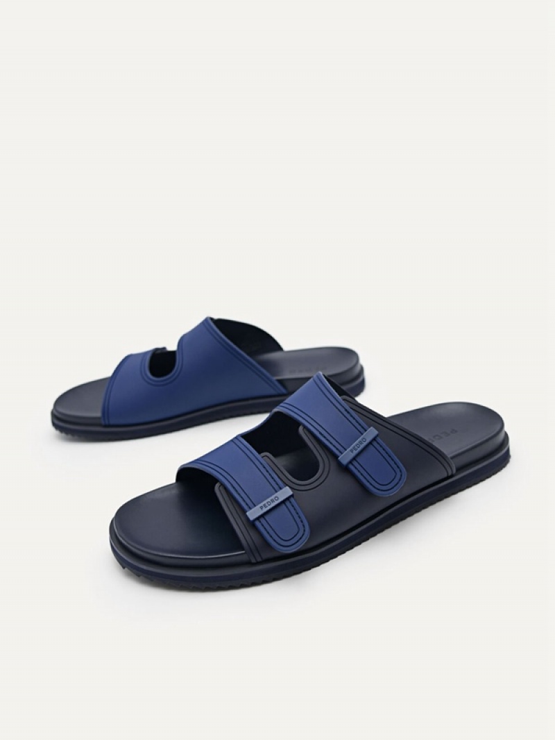 Navy Men's Pedro Rubber Double-strap Walking Sandals | BPCZEK-512