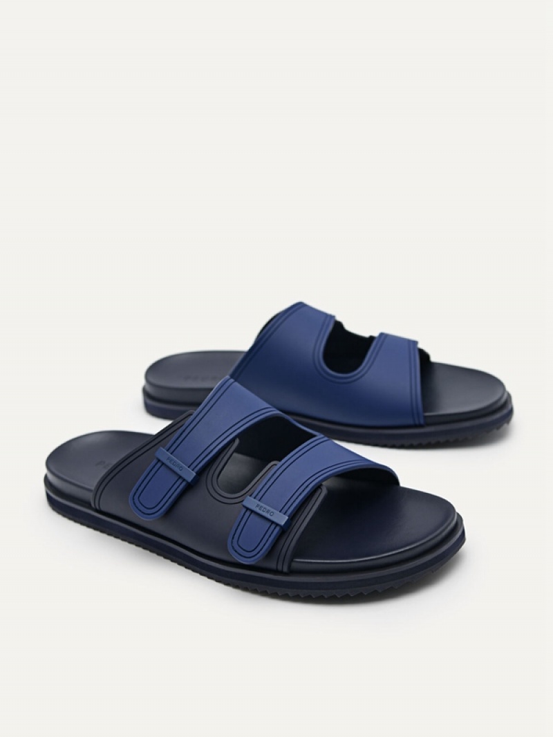 Navy Men's Pedro Rubber Double-strap Walking Sandals | BPCZEK-512