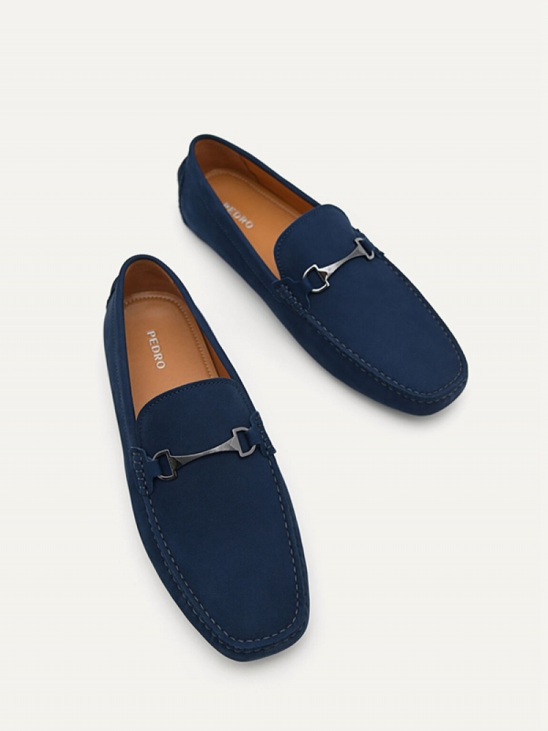 Navy Men's Pedro Smooth with Horsebit Loafers | ANSGKQ-135