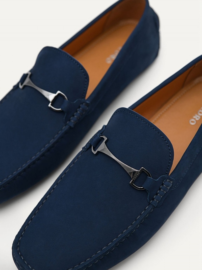 Navy Men's Pedro Smooth with Horsebit Loafers | ANSGKQ-135