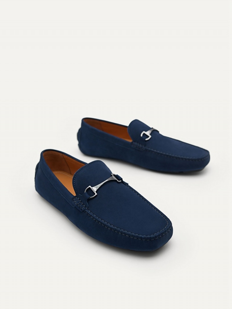 Navy Men's Pedro Smooth with Horsebit Loafers | ANSGKQ-135