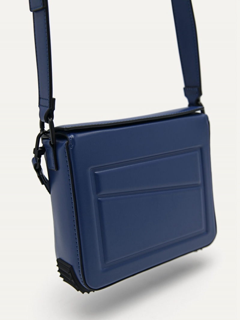 Navy Men's Pedro Square Sling Bag | CTZBRJ-738