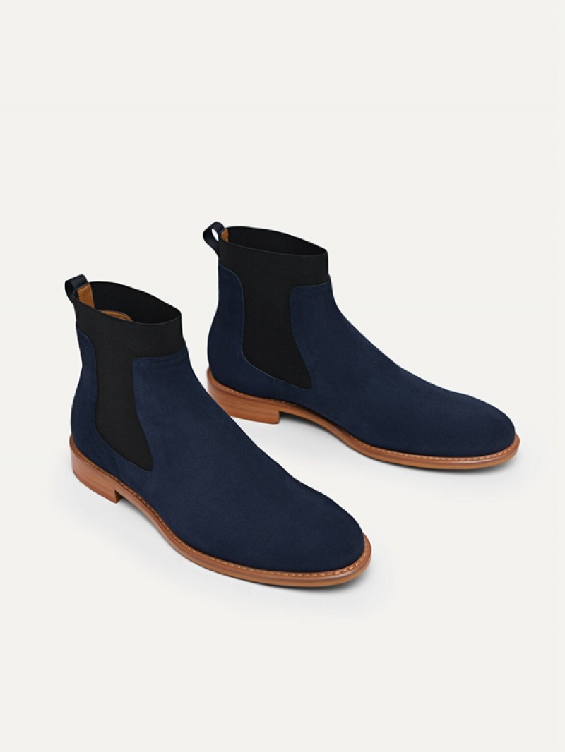 Navy Men's Pedro Suede Leather Chelsea Boots | YKCWAM-621