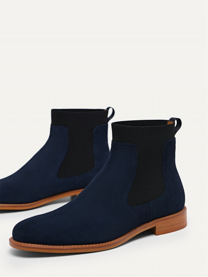 Navy Men's Pedro Suede Leather Chelsea Boots | YKCWAM-621