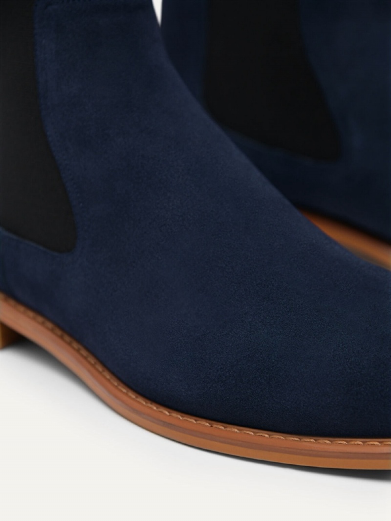 Navy Men's Pedro Suede Leather Chelsea Boots | YKCWAM-621