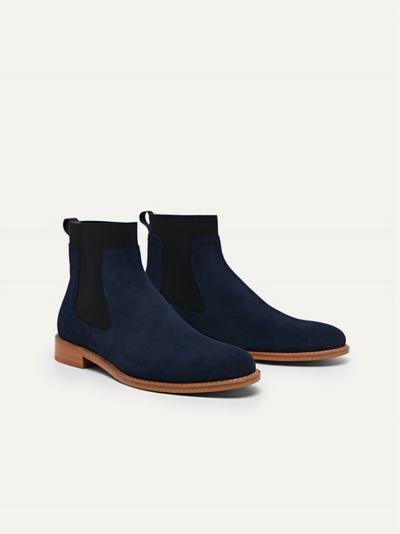 Navy Men's Pedro Suede Leather Chelsea Boots | YKCWAM-621