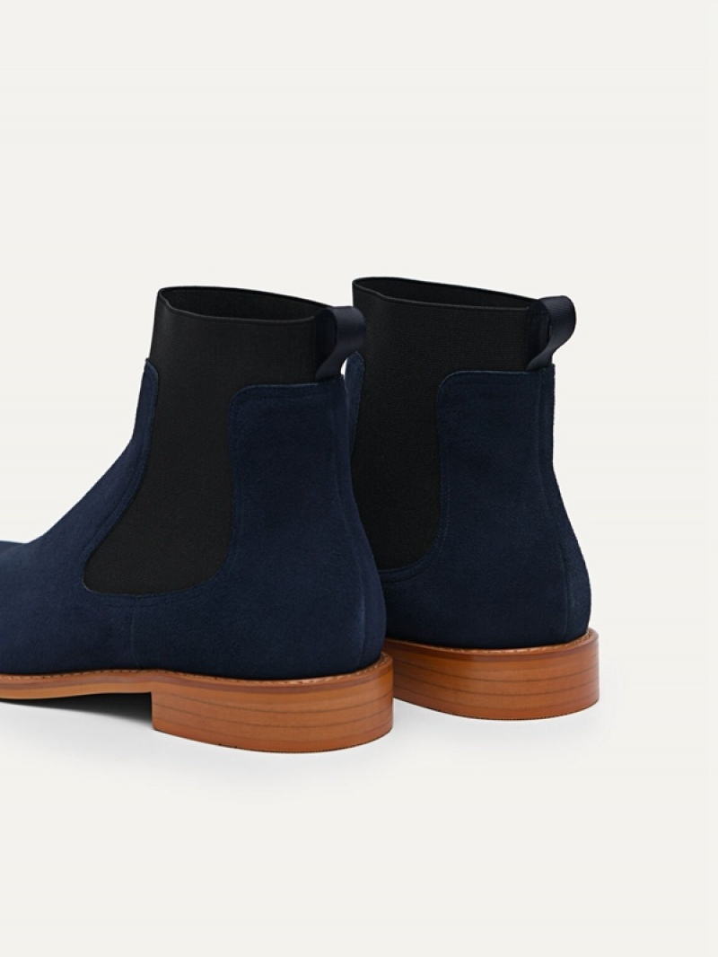 Navy Men's Pedro Suede Leather Chelsea Boots | YKCWAM-621