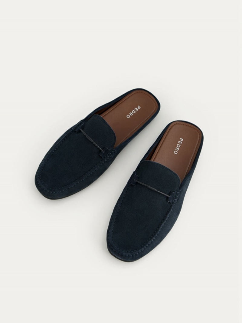 Navy Men's Pedro Suede Slip-On Moccasins | MJWKGR-106