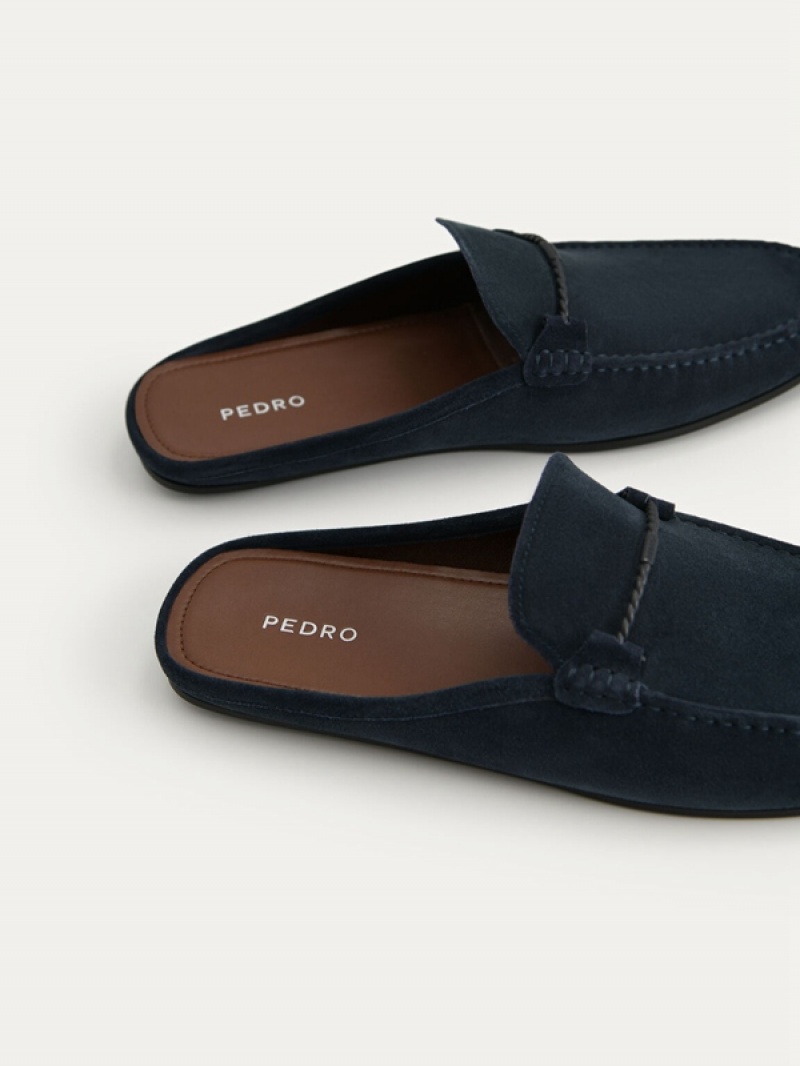 Navy Men's Pedro Suede Slip-On Moccasins | MJWKGR-106