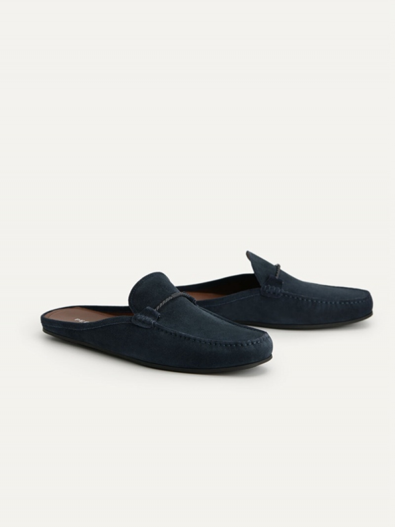 Navy Men's Pedro Suede Slip-On Moccasins | MJWKGR-106