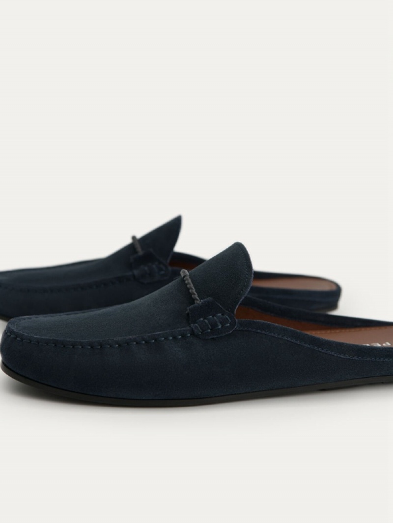 Navy Men's Pedro Suede Slip-On Moccasins | MJWKGR-106