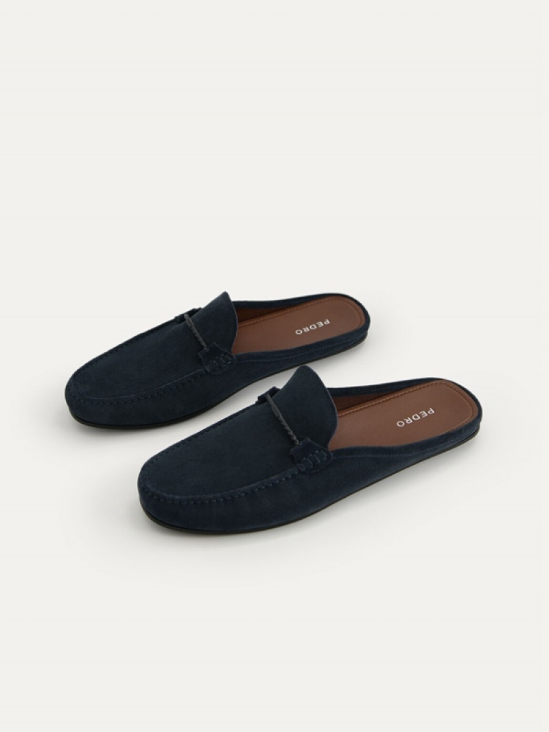 Navy Men's Pedro Suede Slip-On Moccasins | MJWKGR-106