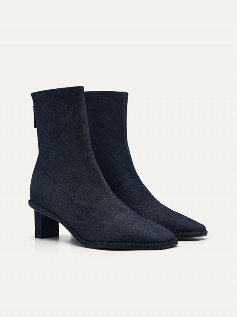 Navy Women's Pedro Denim Vanessa Ankle Boots | AFPIQN-289