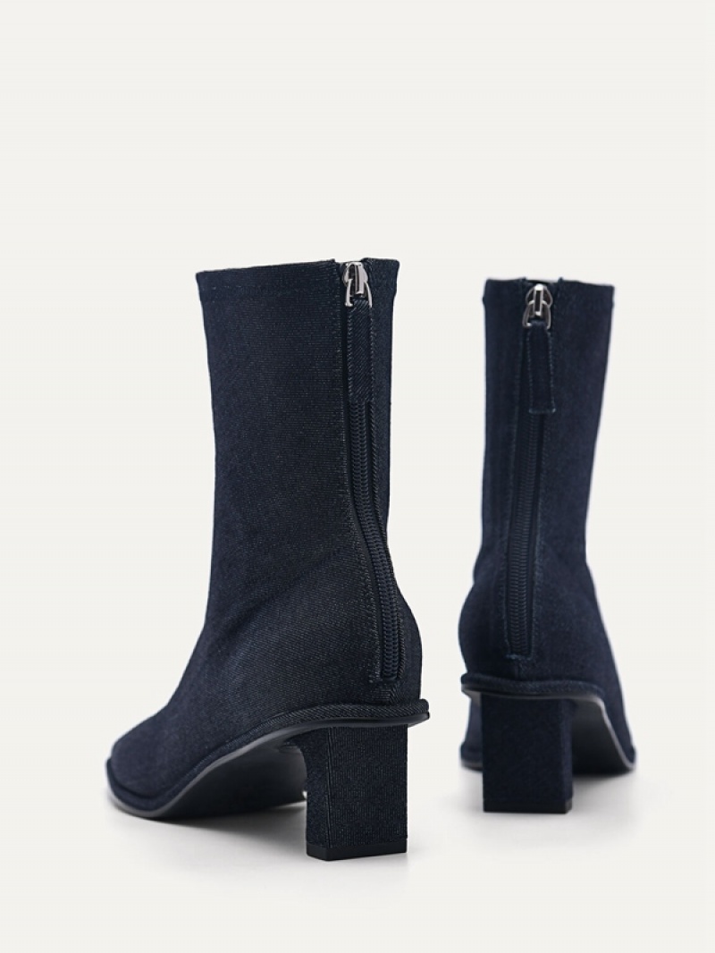 Navy Women's Pedro Denim Vanessa Ankle Boots | AFPIQN-289