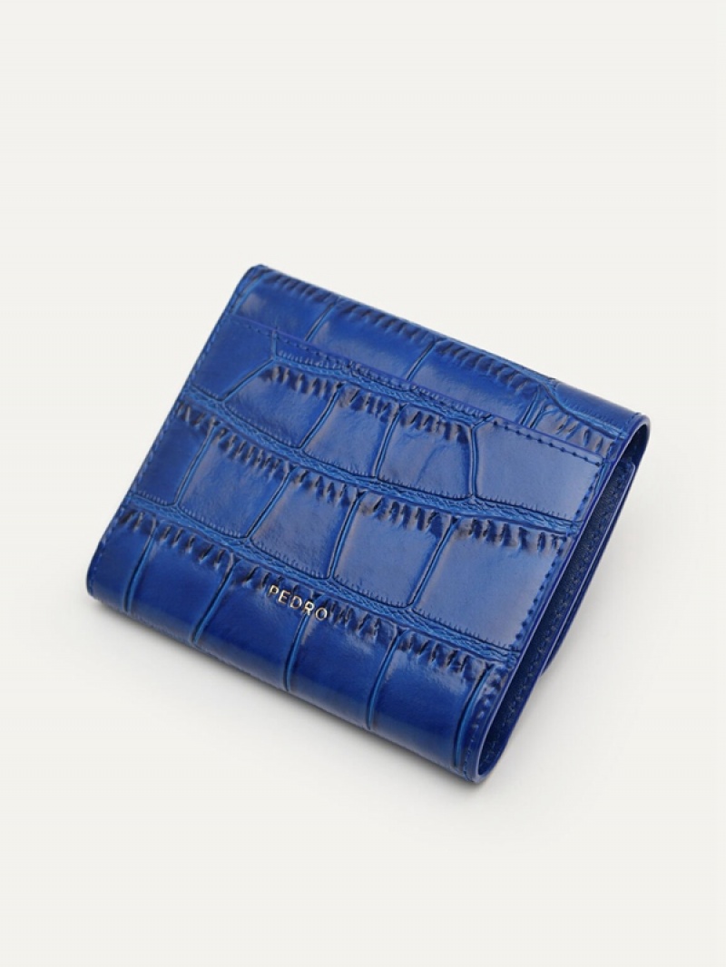 Navy Women's Pedro Studio Leather Trifold Wallet | NKZRCH-938