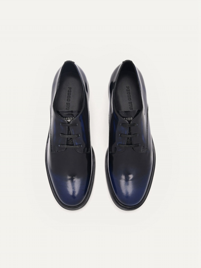 Navy Women's Pedro Studio Lou Leather Derby Shoes | VQRTZP-941