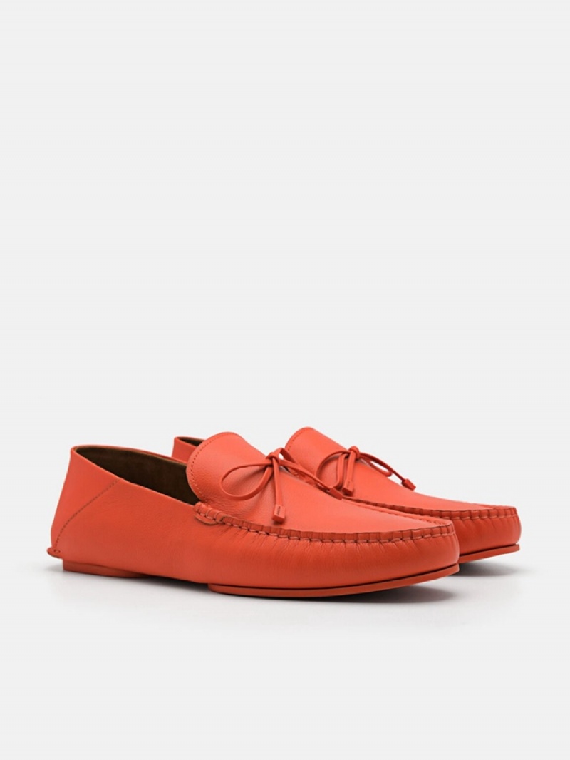 Orange Men's Pedro Leto Leather Moccasins | ULTWBV-295