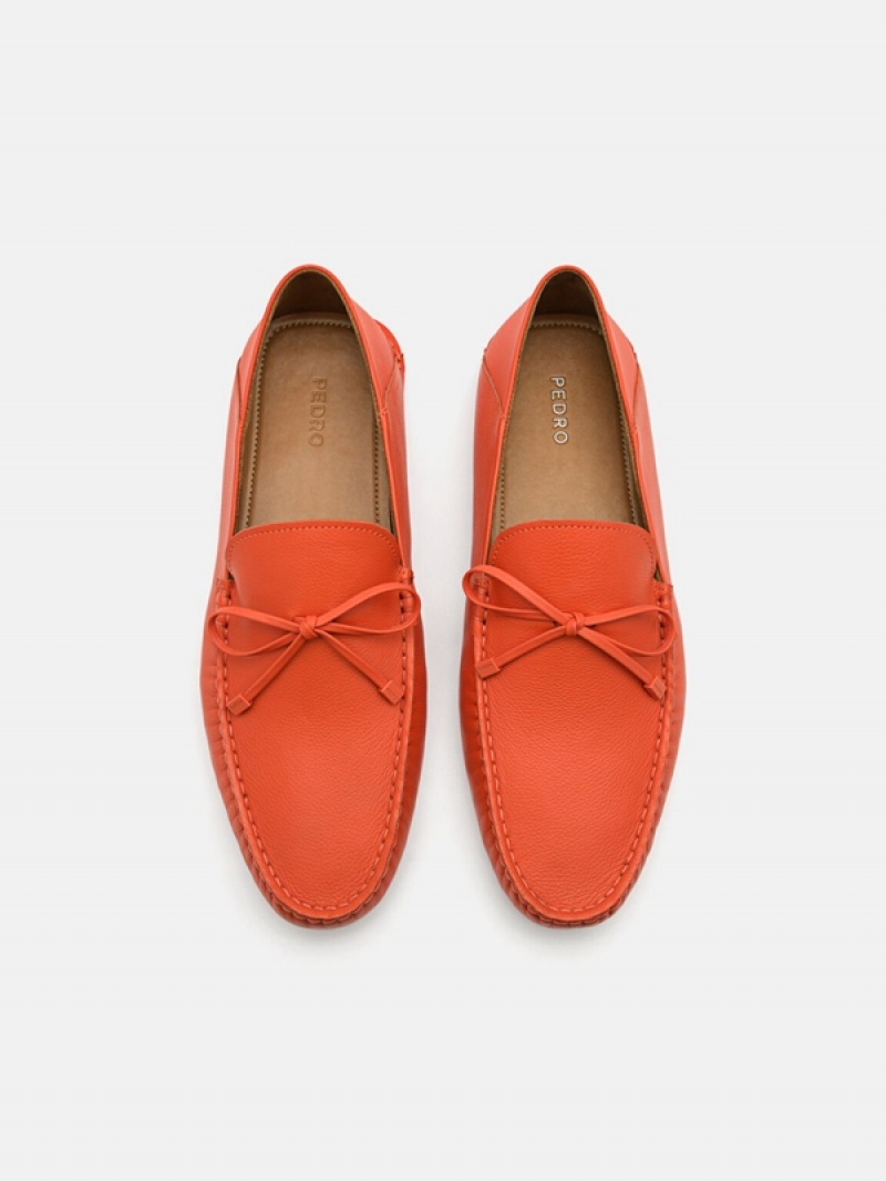 Orange Men's Pedro Leto Leather Moccasins | ULTWBV-295