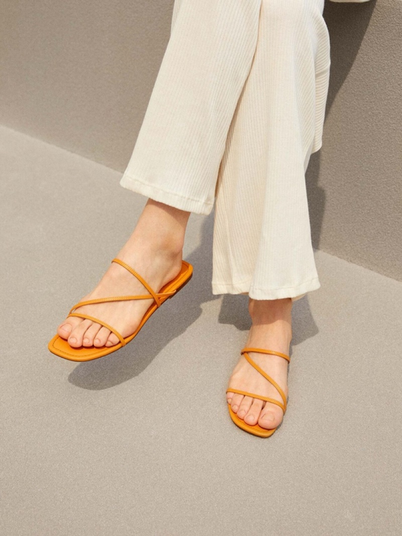 Orange Women's Pedro Gwyneth Strappy Flats | GTMBFU-402