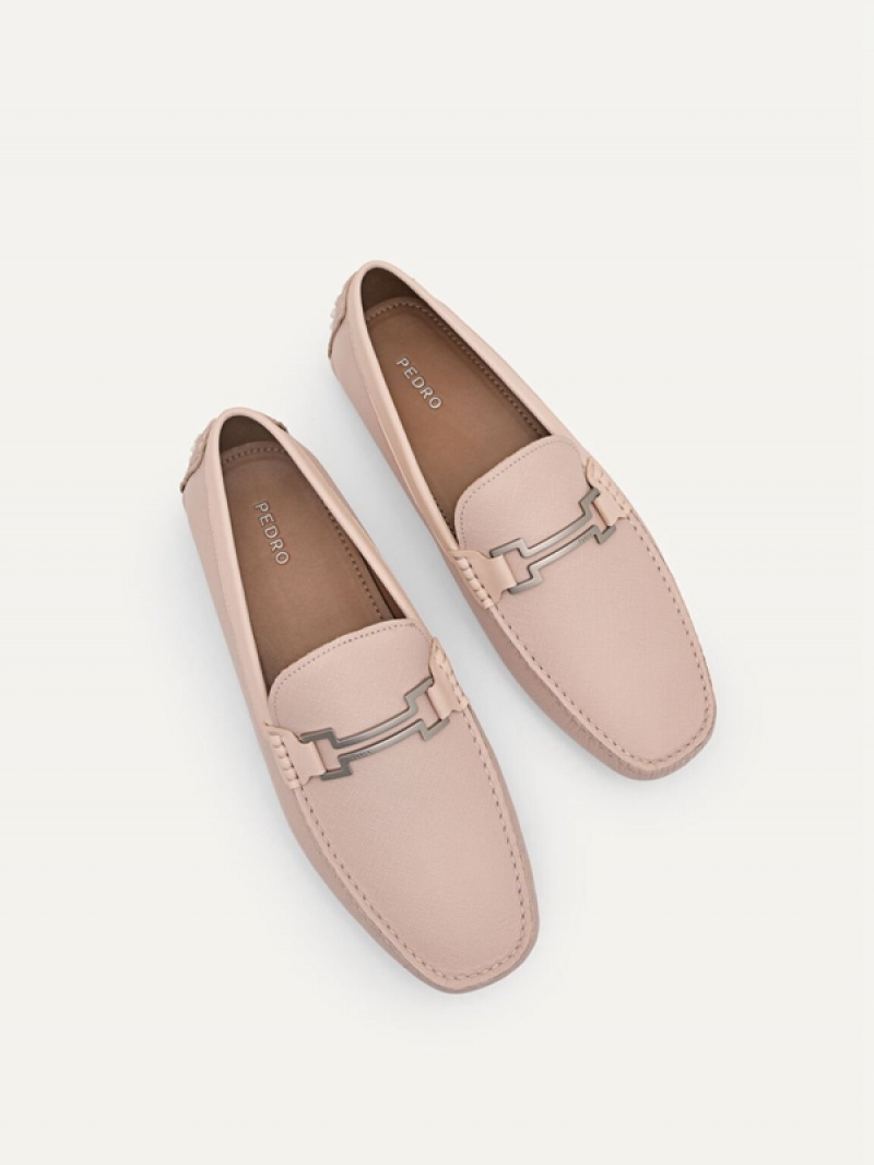 Pink Men's Pedro Embossed Bit Moccasins | DWXGAV-146