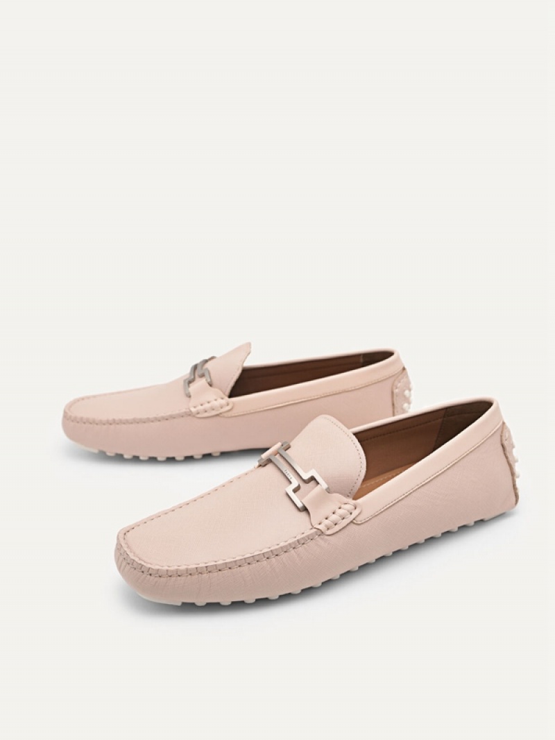 Pink Men's Pedro Embossed Bit Moccasins | DWXGAV-146