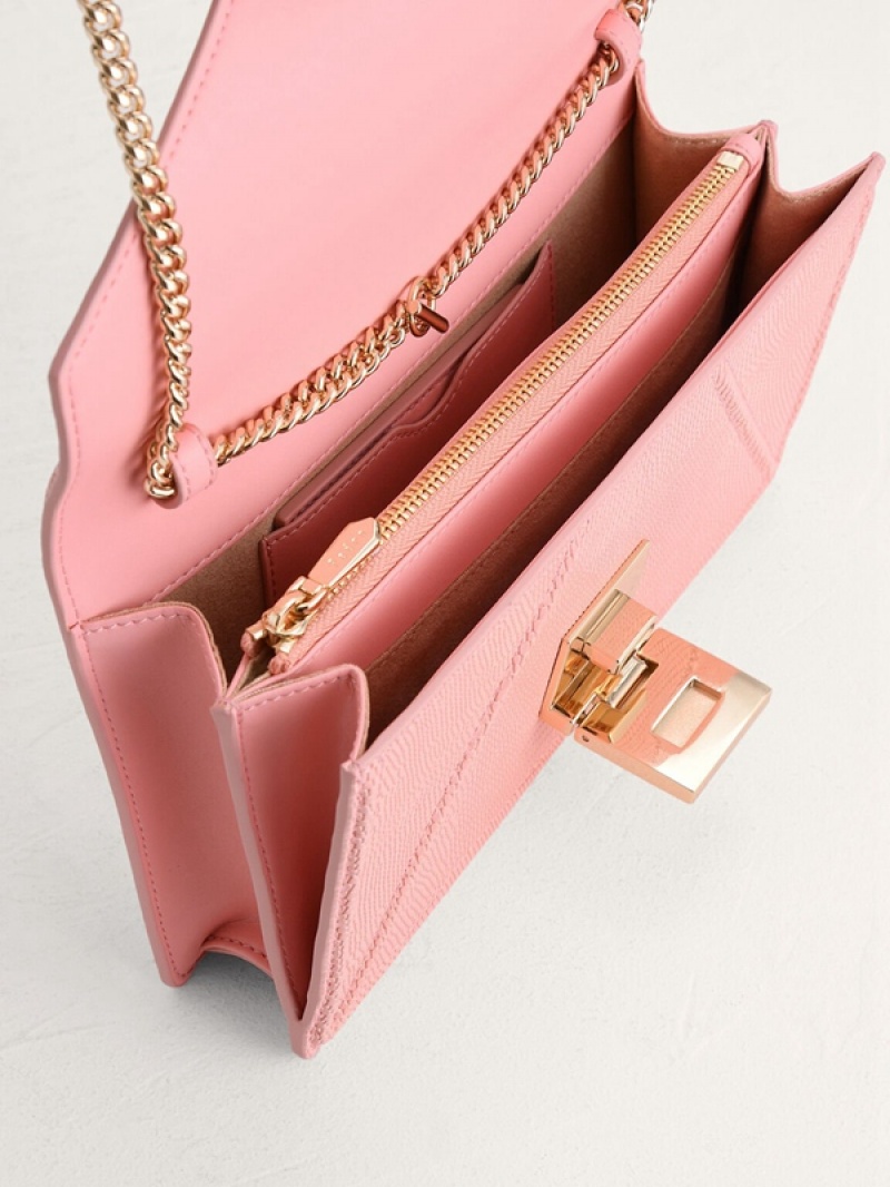 Pink Women's Pedro Lizard-Effect Leather Envelope Travel Organizer Wallet | BIEHGS-463