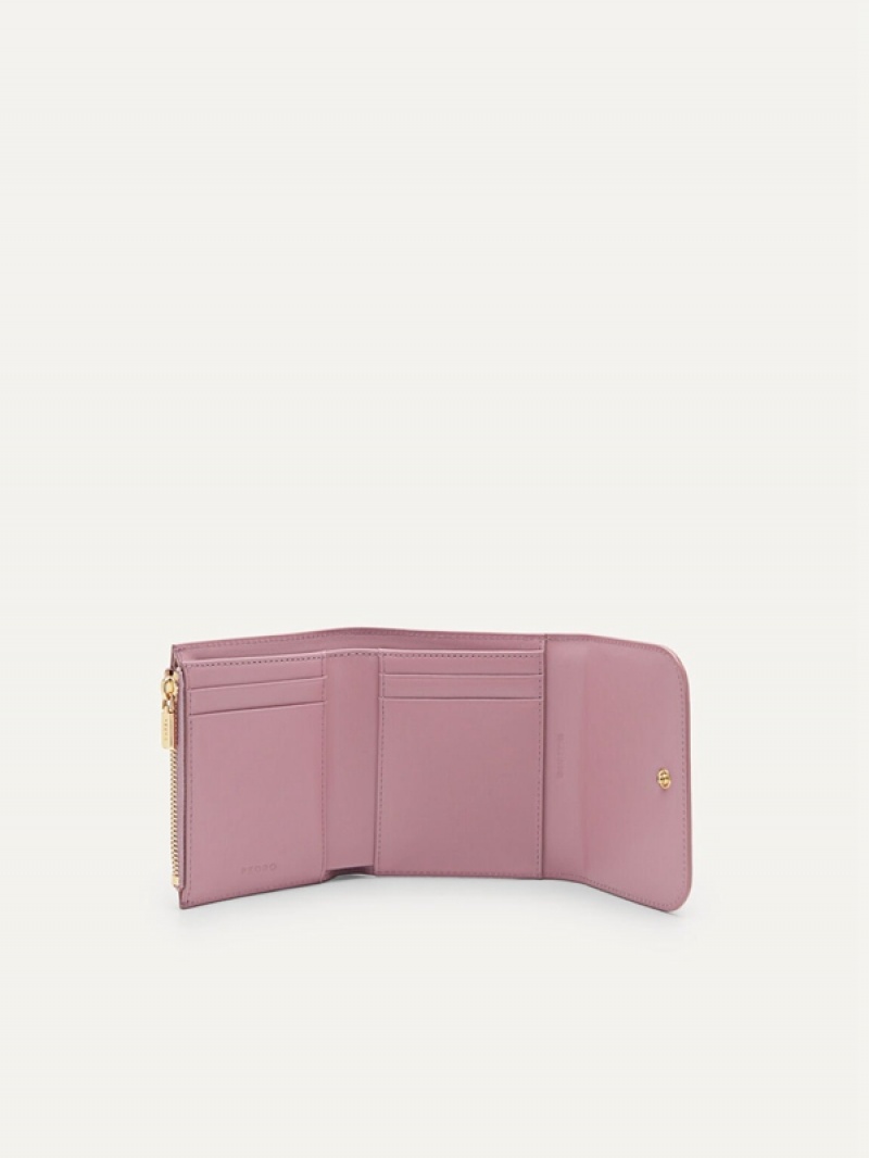 Pink Women's Pedro Studio Leather Trifold Wallet | GVQECD-325