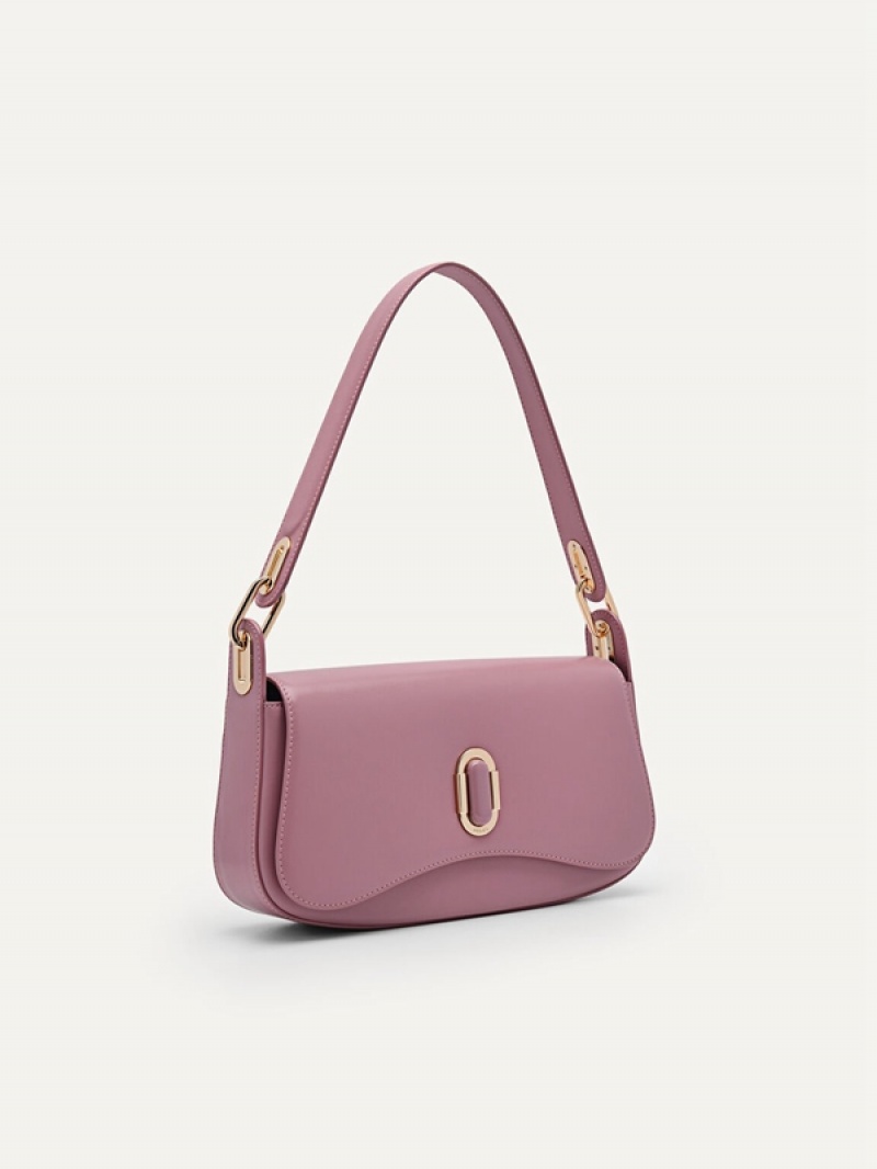 Pink Women's Pedro Studio Rift Leather Shoulder Bags | ITJGPR-789