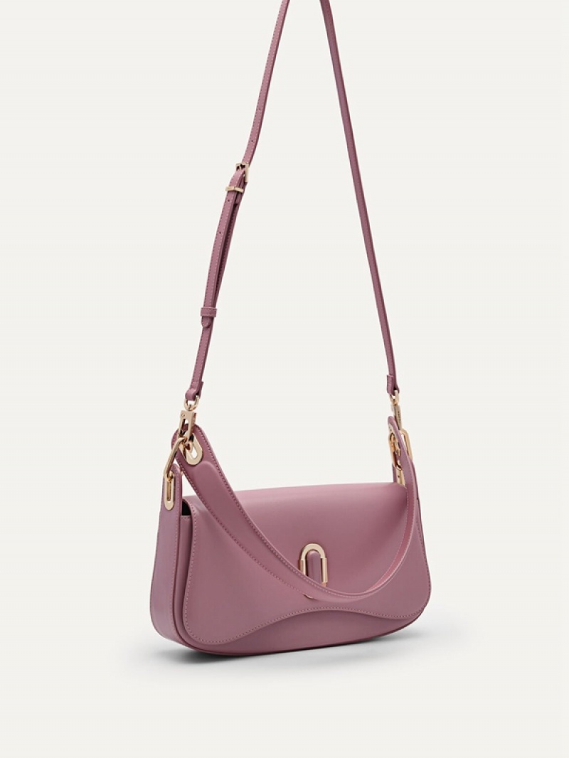 Pink Women's Pedro Studio Rift Leather Shoulder Bags | ITJGPR-789