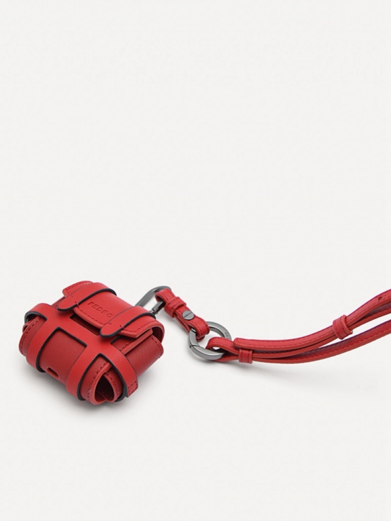 Red Men's Pedro Leather Airpods Pro Key Rings | AHOSQX-245