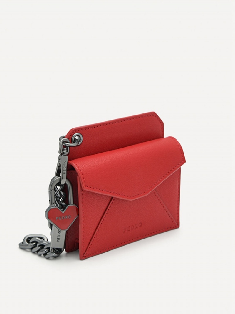 Red Men's Pedro Leather with Key Chain Card Holder | LSNAUF-180