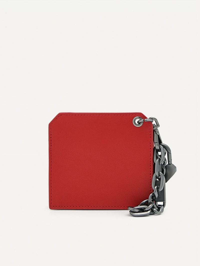 Red Men's Pedro Leather with Key Chain Card Holder | LSNAUF-180