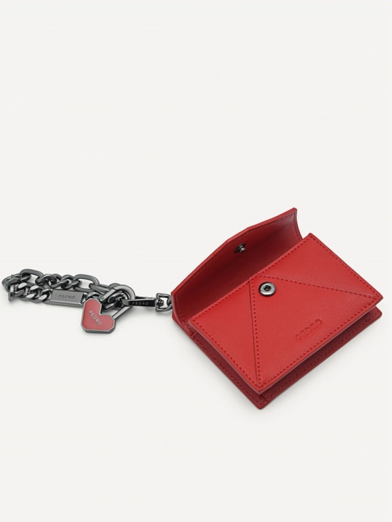 Red Men's Pedro Leather with Key Chain Card Holder | LSNAUF-180