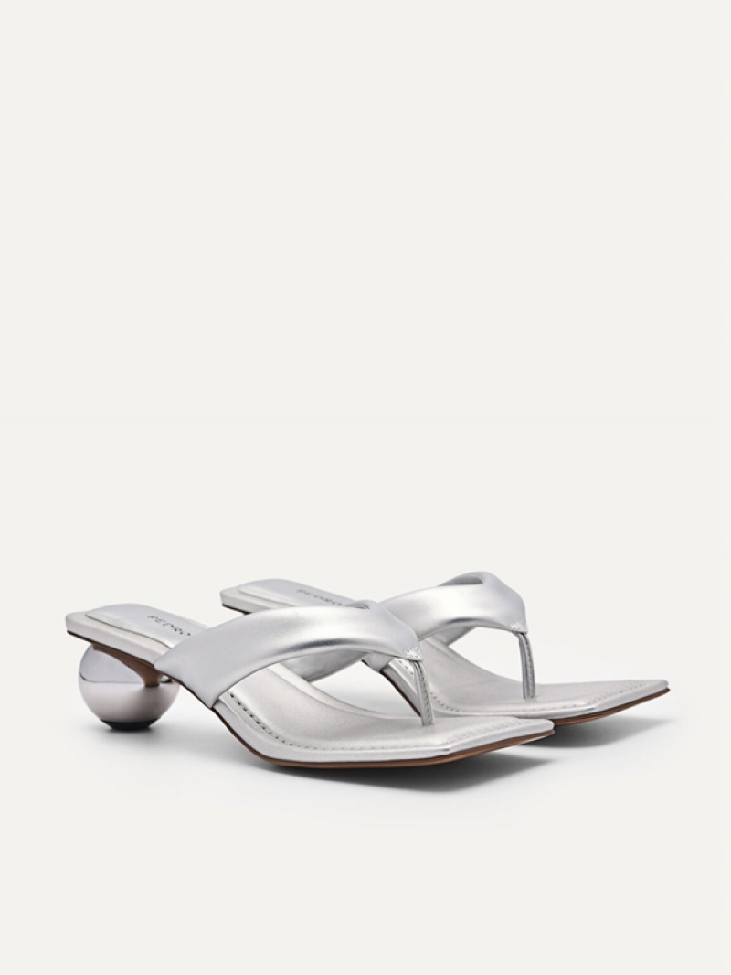 Silver Women's Pedro Vibe Heels Sandals | DERUIK-475