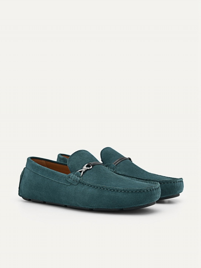 Turquoise Men's Pedro Leather Metal Bit Moccasins | NACWGH-264