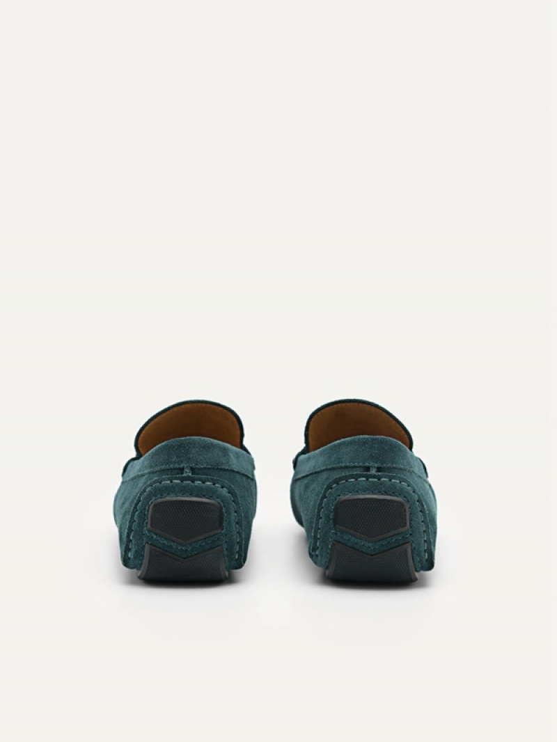 Turquoise Men's Pedro Leather Metal Bit Moccasins | NACWGH-264