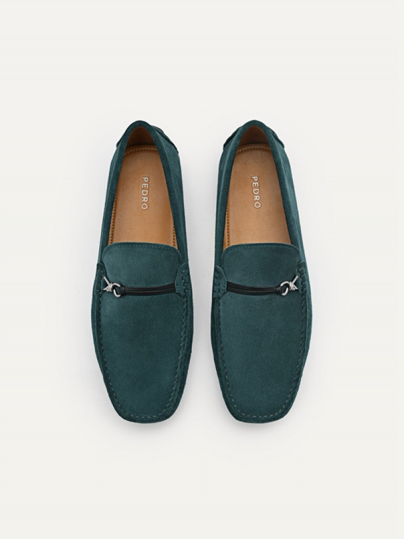 Turquoise Men's Pedro Leather Metal Bit Moccasins | NACWGH-264