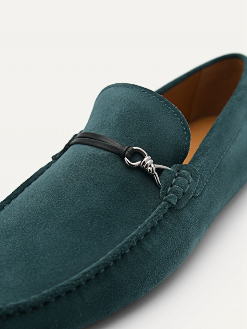 Turquoise Men's Pedro Leather Metal Bit Moccasins | NACWGH-264