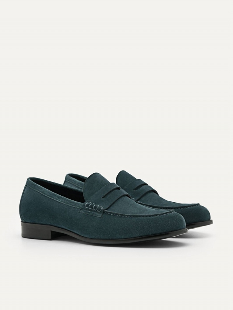 Turquoise Men's Pedro Leather Penny Loafers | ULEBDZ-923