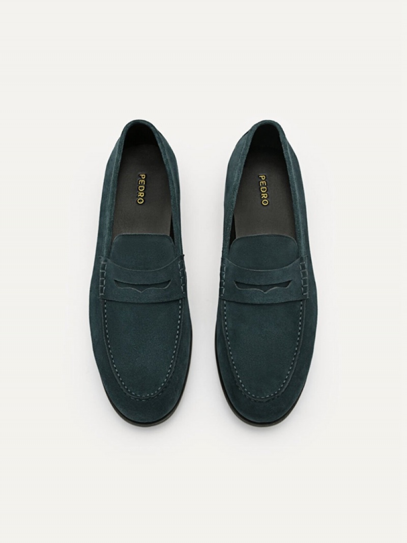 Turquoise Men's Pedro Leather Penny Loafers | ULEBDZ-923